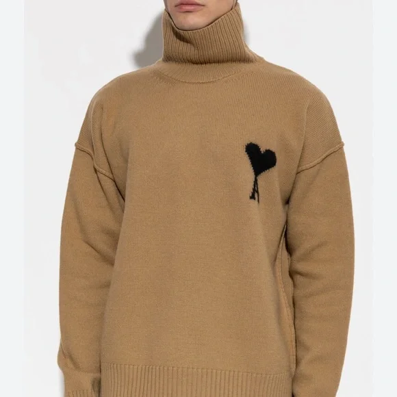 Ami Alexandre Mattiussi Green Turtleneck Sweater with Heart Detail